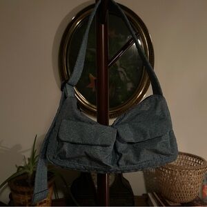 BAGGU  Digital Denim Blue Cargo Shoulder Bag